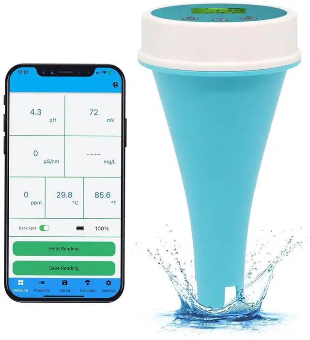 Main image of Bluetooth Swimming Pool Water Tester 6-in-1 EC/Salinity/pH/ORP/Temperature/Chlorine Meter, Wireless Floating Smart Pool Monitor Water Tester for Pools, Hot Tubs, & Swim Spas