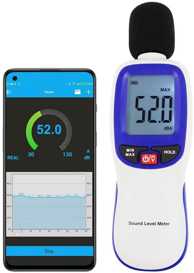 Main image of Bluetooth Decibel Meter Digital Sound Level Meter Portable SPL Meter 30~130dBA Range MAX/MIN Data Hold with LCD Display Backlight for Home, School and Workplace to Accurate Sound Measurement