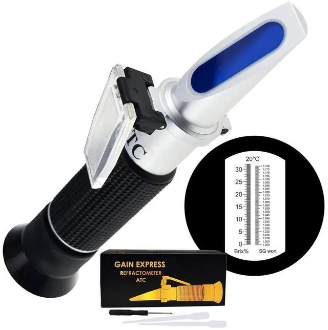 Main image of Beer Brix & Specific Gravity Refractometer with ATC Optic Dual Scale 0~32% Brix 1.000-1.120 SG Wine Wort Making Beer Brewing Fruit Juice Hops Sugar Homebrew Kit