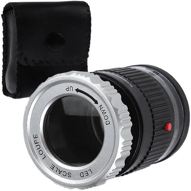 Main image of LED Scale Loupe 10X Jewelry Magnifier, Adjustable Focal Length Magnifier, Foldable Jewellers Loupe Magnifying Glass for Textile Optical, Embroidery, Circuit Board, Coins, etc