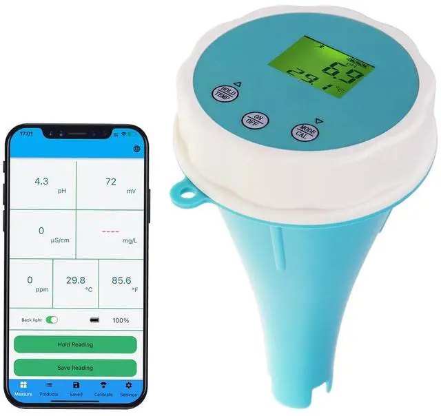 Main image of 6-in-1 Digital Floating Water Monitor with Bluetooth | Real-Time pH, EC, ORP, Chlorine, Salinity & Temperature Testing | 1000 Data Records, Waterproof IP67, Easy Calibration, 24-Hour Monitoring