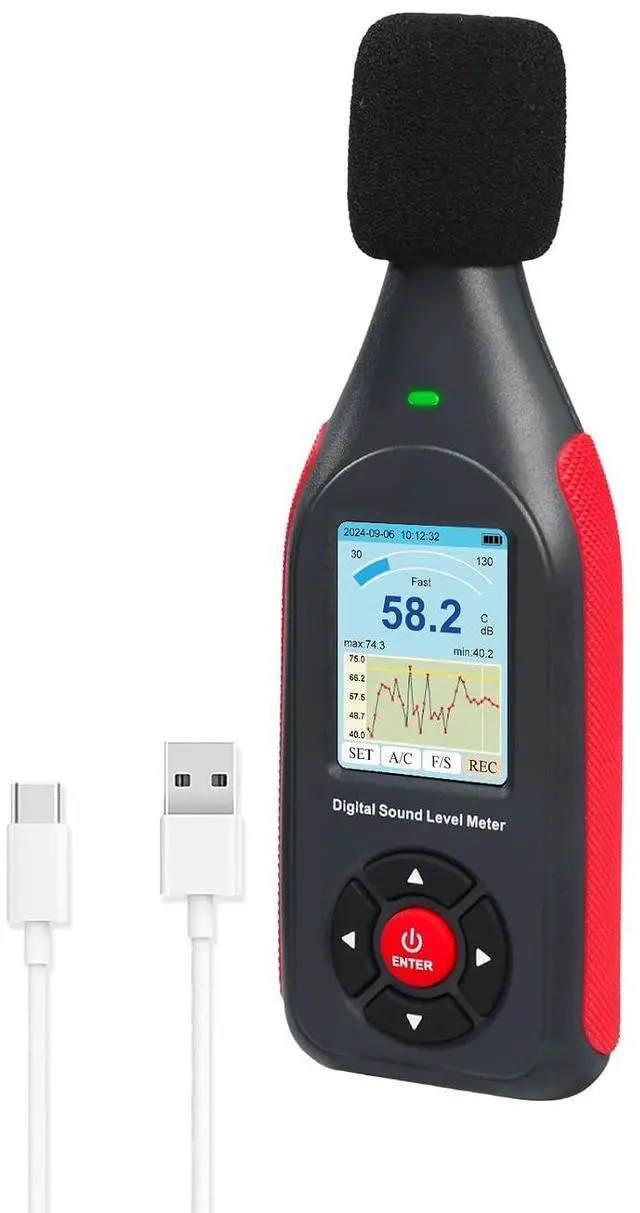 Main image of Sound Level Tester Decibel Meter Datalogger with A/C Frequency Weighting, Fast/Slow Response, 43,000 Data Records, Real-Time Sampling, USB/PC Connectivity, Three-Color LED Alarm Noise Reader
