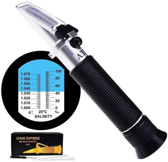 Main image of Dual Scale Salinity Refractometer ATC 0-100ppt (0-10%) & 1.000-1.070 Specific Gravity, Portable Meter Tester for Seawater Salt Sea Water Aquarium Brackish Reef Tank Marine