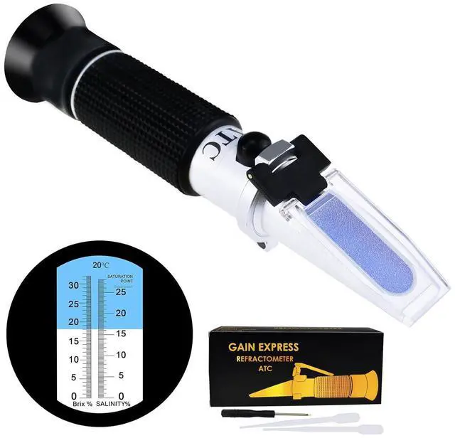 Main image of Dual 2-in-1 Brix Salinity Refractometer Scale 0-32% Brix & 0-28% Salinity with ATC Sodium Chloride in Food Salt Seawater Brine Beer Fruits Cutting Liquid