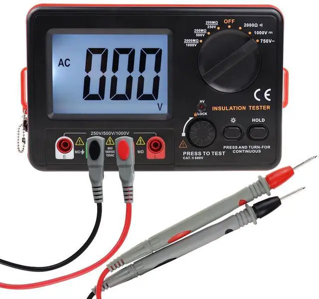 Main image of Insulation Tester Resistance Meter for Electrical Testing 250V / 500V / 1000V Output Voltage 750V AC Voltage Megohmmeter with Blacklight and Buzzer Alarm