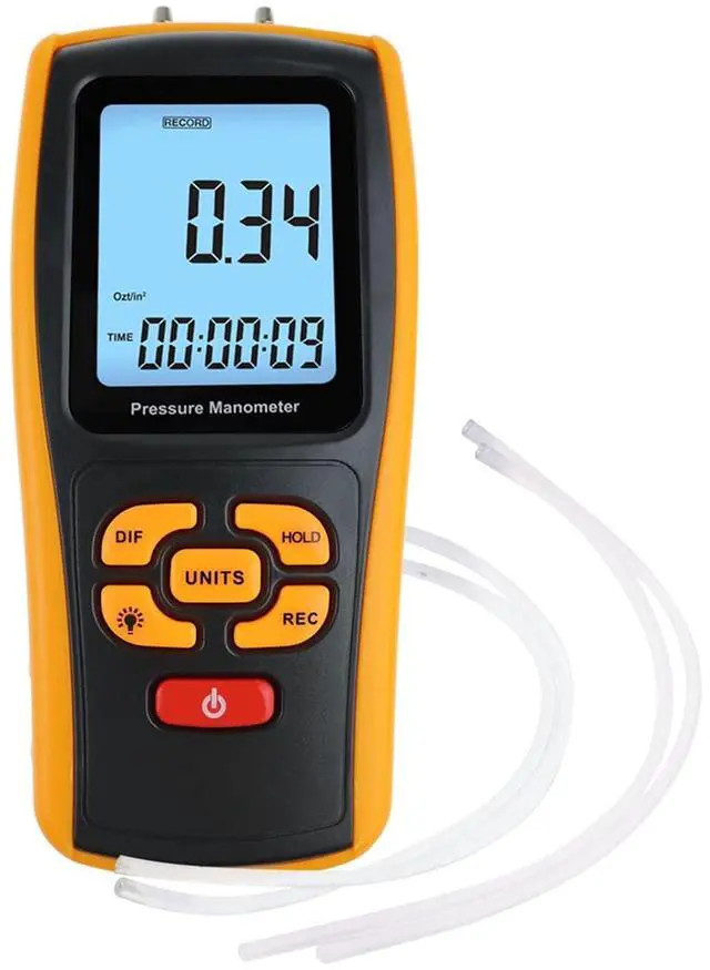 Main image of Manometer Gauge, Digital Air Pressure Meter Differential Air Pressure Gauge Dual Port HVAC Gas Pressure Tester Handheld Portable Tool