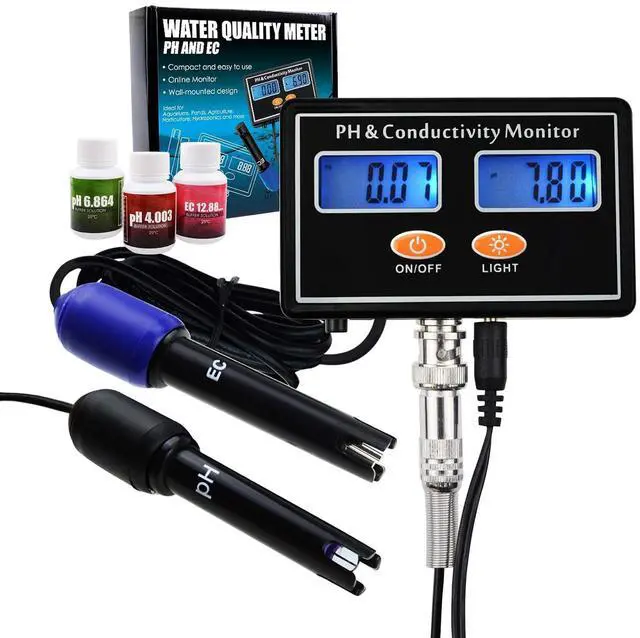 Main image of Gain Express PH & EC Conductivity Monitor Meter Tester Plug-in ATC, Water Quality Real-time Continuous Monitoring, Wall Mountable & Rechargeable, for Aquaculture, Aquarium, Pond, Hydroponics