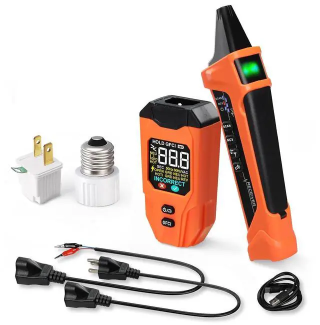 Main image of Circuit Breaker Finder Detector with LCD Display, AI Smart Mode, GFCI Outlet Tester, Electrical Circuit Tracer Tool with NCV Test Includes Carrying Case and Adapters, Rechargeable Function