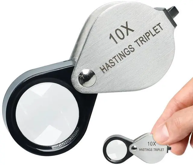 Main image of Jewelers Loupe 10x Magnification Jewelry Loop, Foldable Jewelry Magnifier Hastings Triplet 10x Loupe for Stamp & Coin Collectors, Hobbyists, Watches