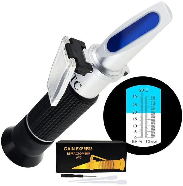 Main image of Dual Scale Optical Beer Refractometer Measures Brix & Wort Specific Gravity 0~32% Brix 1.000-1.130 SG with ATC for Brewing, Juices, Alcohol Content Analysis