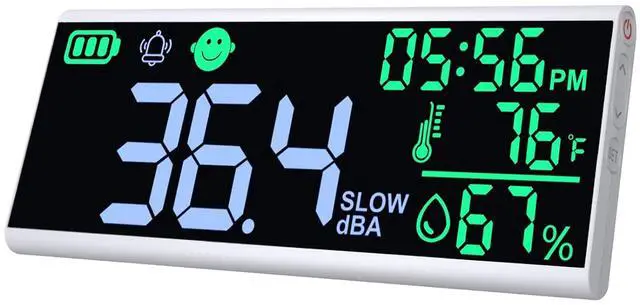 Main image of High-Precision Wall-Mounted Sound Level Meter 130dB with 13" LCD, Color-Coded Alerts, Temperature & Humidity Sensors, Alarm Function Decibel Meter for Home, Classroom, Industrial Use