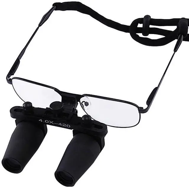 Main image of 4.0X Magnification Dental Loupes, Prismatic Keplerian Style Nickel Alloy Frame, 40mm Depth of Field+ 65mm Field of View+ 420mm Working Distance Loupe, Flip-Up Flexible Optical Glass Loupe Dentistry