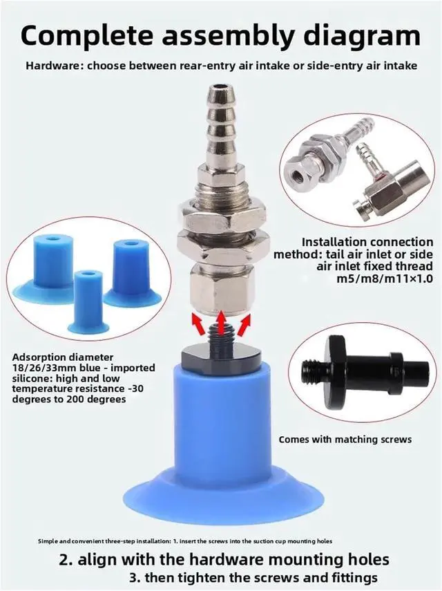 Alt view image 5 of 6 - Type F18 F22 F26 F33 Open Bag Vacuum Suction Cup Strong Pneumatic Industrial Blue Suction Nozzle(Black)