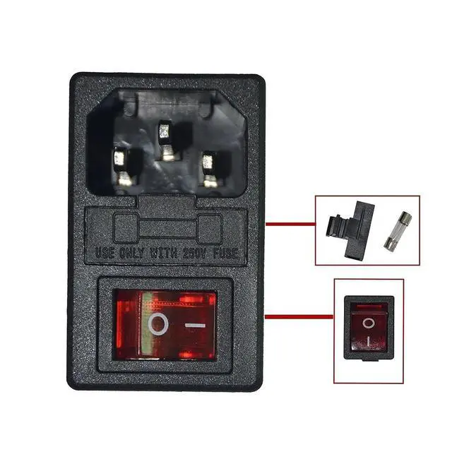 Alt view image 2 of 6 - 1pc Multi-Colored Rocker Switch 10A Fuse IEC320 C14 Power Socket, Red Green Blue Black Yellow, Easy Installation(Red)