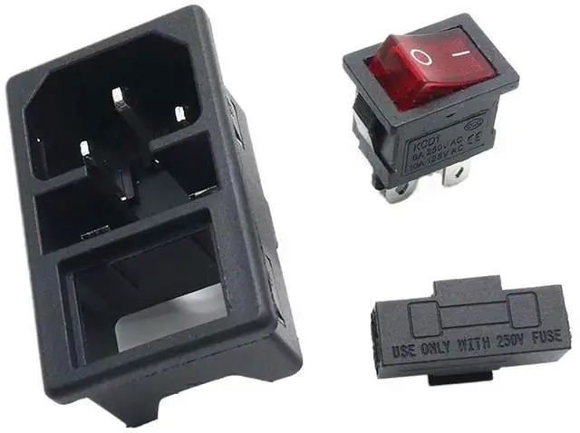 Main image of 1pc Multi-Colored Rocker Switch 10A Fuse IEC320 C14 Power Socket, Red Green Blue Black Yellow, Easy Installation(Red)