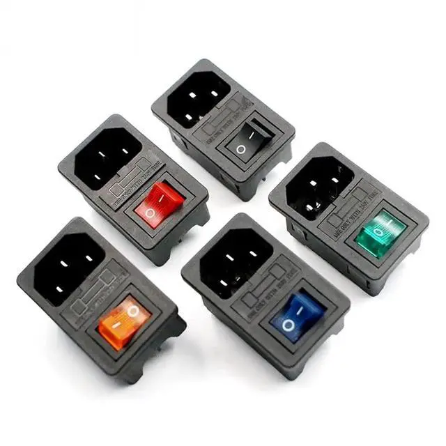 Alt view image 3 of 6 - 1pc Multi-Colored Rocker Switch 10A Fuse IEC320 C14 Power Socket, Red Green Blue Black Yellow, Easy Installation(Red)