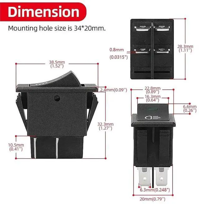Alt view image 4 of 4 - Premium Car Fog Lights Rocker Switch ON-Off 4Pin 2 Position Electrical Equipment with Lighting Power 35A Indicator Light 12V DC(Red)