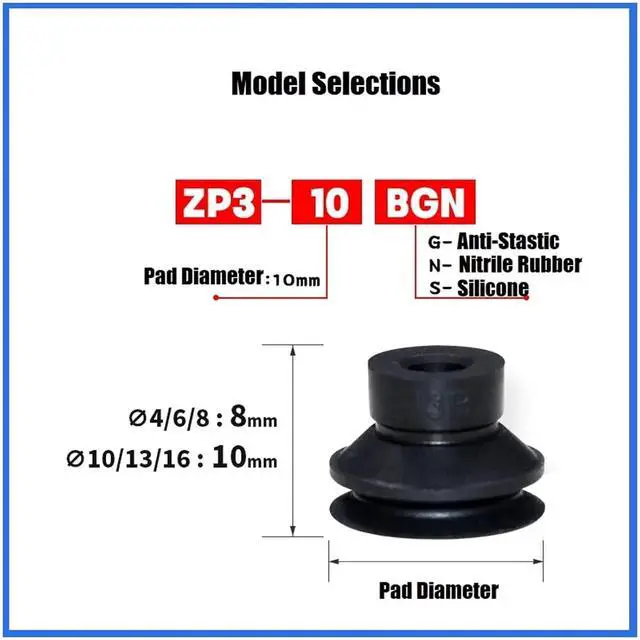 Alt view image 6 of 6 - 1Pcs Mechanical Accordion Double Mini Pneumatic Chuck ZP3-16-08/10/13/ BS/BN Vacuum Pad Suction Cup Nozzle Vacuum Sucker Air Type(ZP3-16BS)