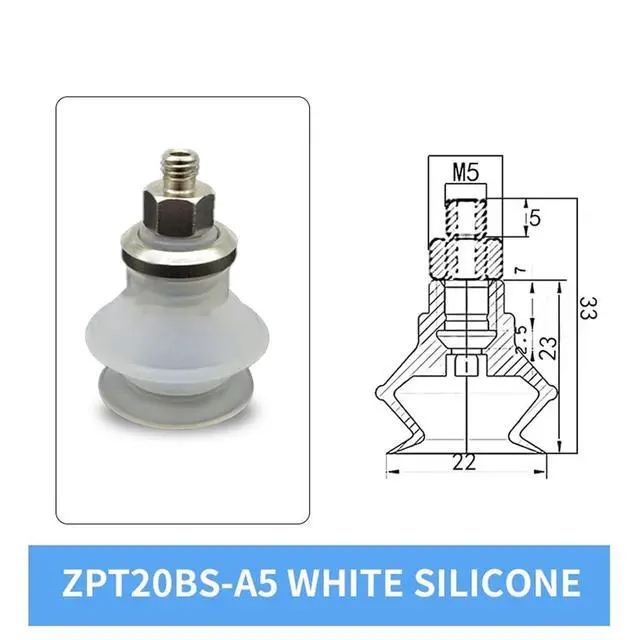Alt view image 2 of 3 - 1Pcs ZPT20BN/BS-A5/A6 ZPT25BN/BS-A5/A6 ZPT32BN/BS-A5/A6 White Silicone 20/25/32MM Pneumatic Vacuum Sucker(ZPT20BS-A5 Short)