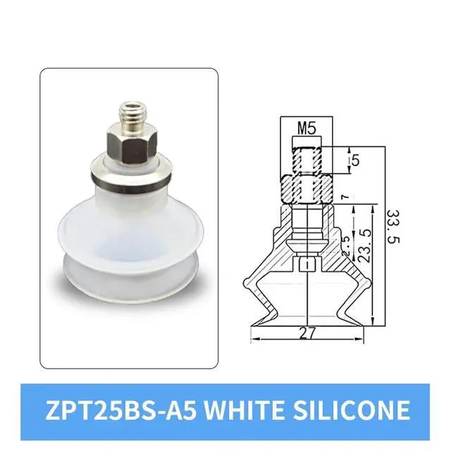 Alt view image 2 of 3 - 1Pcs ZPT20BN/BS-A5/A6 ZPT25BN/BS-A5/A6 ZPT32BN/BS-A5/A6 White Silicone 20/25/32MM Pneumatic Vacuum Sucker(ZPT25BS-A5 Short)