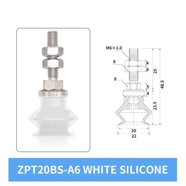 Alt view image 2 of 3 - 1Pcs ZPT20BN/BS-A5/A6 ZPT25BN/BS-A5/A6 ZPT32BN/BS-A5/A6 White Silicone 20/25/32MM Pneumatic Vacuum Sucker(ZPT20BS-A6 Long)