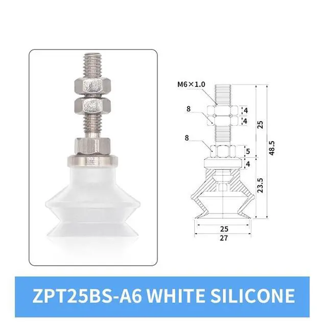 Alt view image 2 of 3 - 1Pcs ZPT20BN/BS-A5/A6 ZPT25BN/BS-A5/A6 ZPT32BN/BS-A5/A6 White Silicone 20/25/32MM Pneumatic Vacuum Sucker(ZPT25BS-A6 Long)