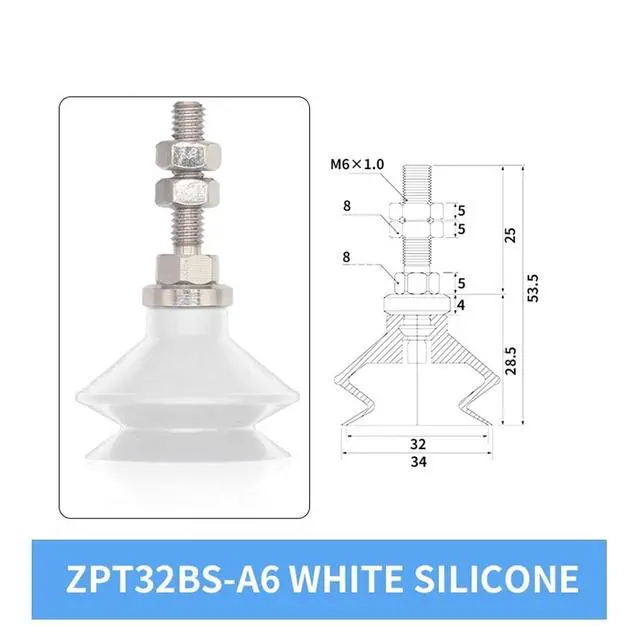 Alt view image 2 of 3 - 1Pcs ZPT20BN/BS-A5/A6 ZPT25BN/BS-A5/A6 ZPT32BN/BS-A5/A6 White Silicone 20/25/32MM Pneumatic Vacuum Sucker(ZPT32BS-A6 Long)