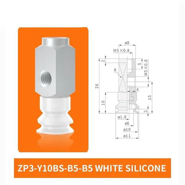Alt view image 2 of 2 - 1Pcs ZP3-Y04/06/08/10/13/16BN/BS-B5-B5 Side Intake Pneumatic Industrial Double Layer Vacuum Rubber Suction Cup(ZP3-10BS-B5-B5)