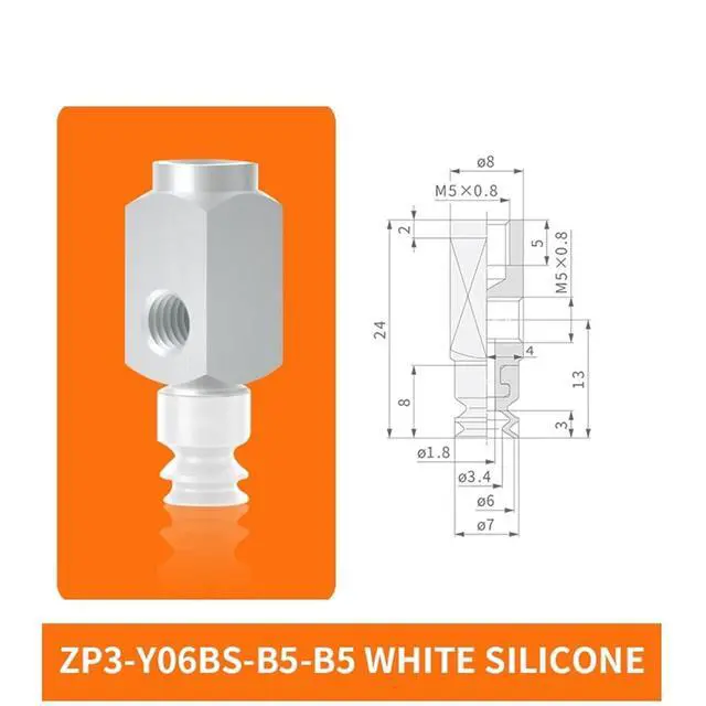 Alt view image 2 of 2 - 1Pcs ZP3-Y04/06/08/10/13/16BN/BS-B5-B5 Side Intake Pneumatic Industrial Double Layer Vacuum Rubber Suction Cup(ZP3-06BS-B5-B5)