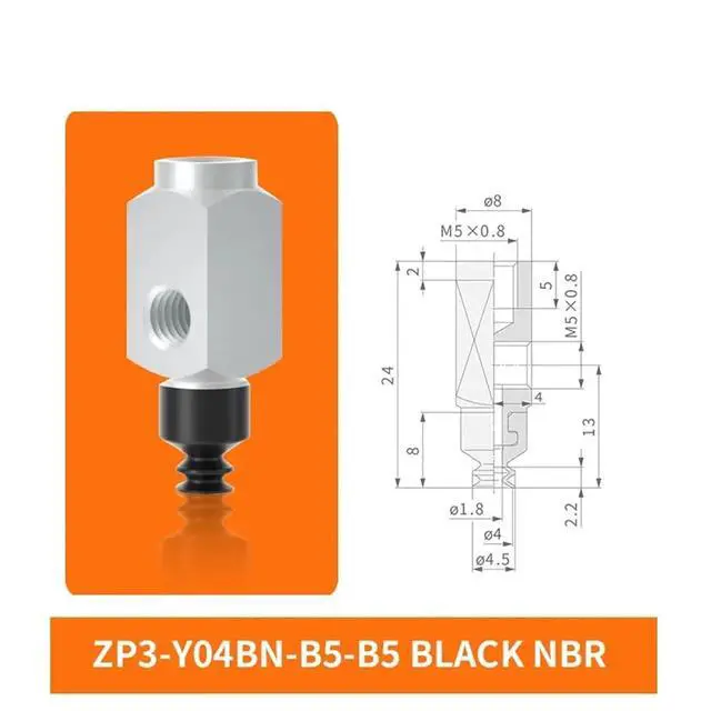 Alt view image 2 of 2 - 1Pcs ZP3-Y04/06/08/10/13/16BN/BS-B5-B5 Side Intake Pneumatic Industrial Double Layer Vacuum Rubber Suction Cup(ZP3-04BN-B5-B5)
