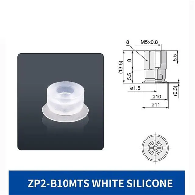 Alt view image 2 of 2 - 1Pcs ZP2-B10/15/20/25/30MTS/MTN/MTGS White Silicone Rubber Black Anti-Static NBR Flat Mini Vacuum Sucker Suction Cup(ZP2-B10MTS)