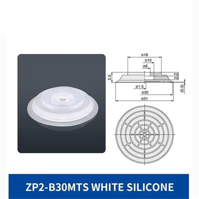 Alt view image 2 of 2 - 1Pcs ZP2-B10/15/20/25/30MTS/MTN/MTGS White Silicone Rubber Black Anti-Static NBR Flat Mini Vacuum Sucker Suction Cup(ZP2-B30MTS)