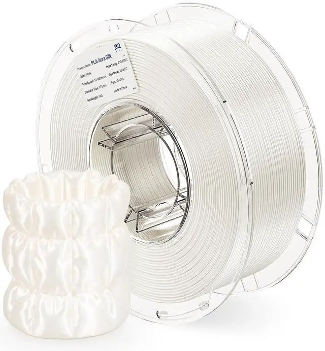 Main image of PLA Aura Silk 3D Printer Filament 1.75mm 1KG(2.2lbs) Spool White Silk | NatureWorks Ingeo, Ultra-Gloss Macaron Silk PLA Filament For Bambu-Lab, Creality, Anycubic, Most FDM 3D Printer