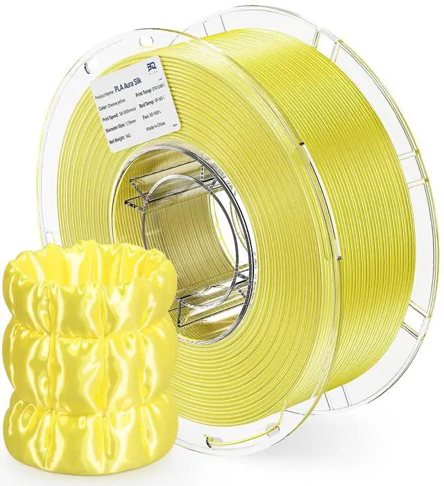 Main image of PLA Aura Silk 3D Printer Filament 1.75mm 1KG(2.2lbs) Cheese Yellow PLA | NatureWorks Ingeo, Ultra-Gloss Macaron Silk Filament For Bambu-Lab, Creality, Anycubic, Most FDM 3D Printer