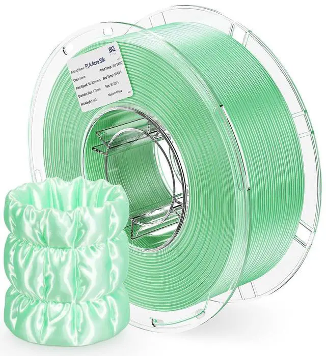 Main image of PLA Aura Silk 3D Printer Filament 1.75mm 1KG(2.2lbs) Spool Green Silk | NatureWorks Ingeo, Ultra-Gloss Macaron Silk PLA Filament For Bambu-Lab, Creality, Anycubic, Most FDM 3D Printer