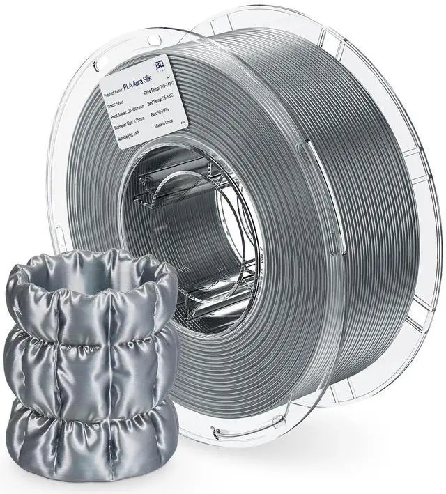 Main image of PLA Aura Silk 3D Printer Filament 1.75mm 1KG(2.2lbs) Spool Silver PLA | NatureWorks Ingeo, Ultra-Gloss Macaron Silk Filament For Bambu-Lab, Creality, Anycubic, Most FDM 3D Printer