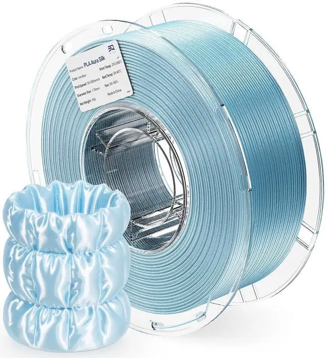 Main image of PLA Aura Silk 3D Printer Filament 1.75mm 1KG(2.2lbs) Ice Blue Silk | NatureWorks Ingeo, Ultra-Gloss Macaron Silk PLA Filament For Bambu-Lab, Creality, Anycubic, Most FDM 3D Printer