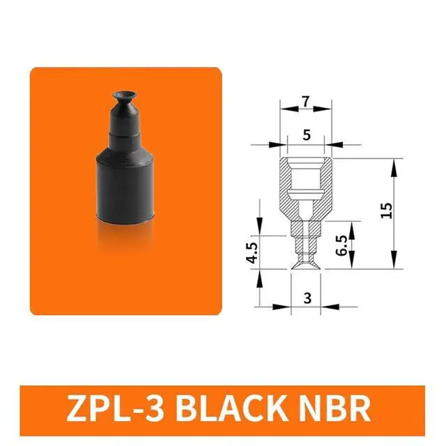 Alt view image 2 of 2 - 1Pcs ZPL-2A/2B/3/4A/4B M4 M5 M6 Mini Metal Air Nozzle White Silicone Black NBR Soft Vacuum Suction Cup Sucker(ZPL-3 Black)