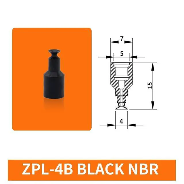Alt view image 2 of 2 - 1Pcs ZPL-2A/2B/3/4A/4B M4 M5 M6 Mini Metal Air Nozzle White Silicone Black NBR Soft Vacuum Suction Cup Sucker(ZPL-4B Black)