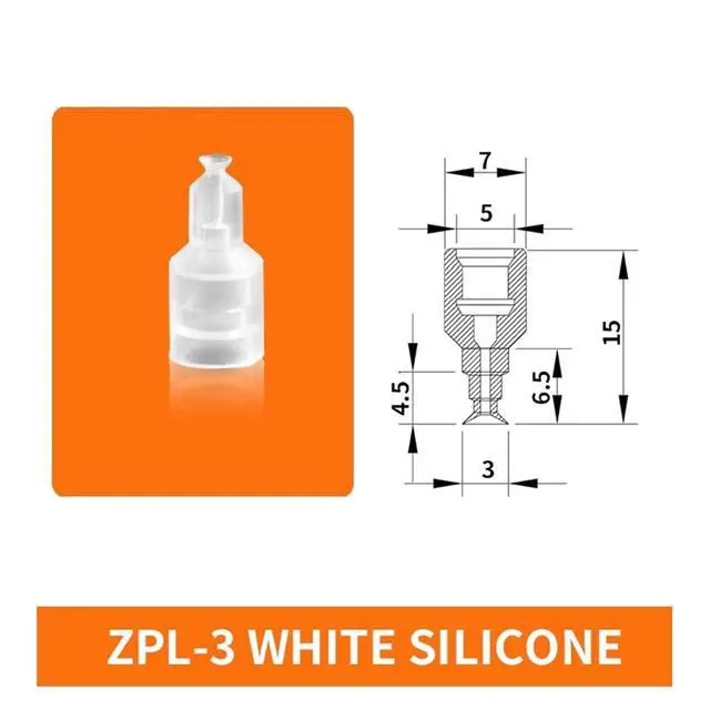 Alt view image 2 of 2 - 1Pcs ZPL-2A/2B/3/4A/4B M4 M5 M6 Mini Metal Air Nozzle White Silicone Black NBR Soft Vacuum Suction Cup Sucker(ZPL-3 White)