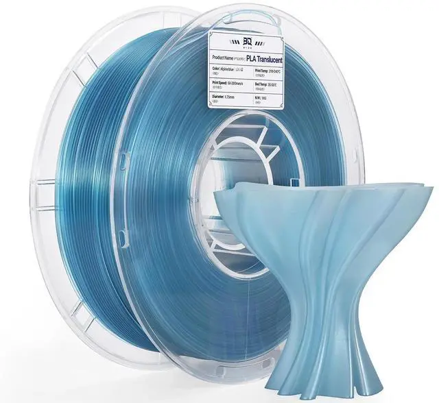 Main image of PLA Translucent 3D Printer Filament 1.75mm 1KG Spool (Alpine Blue) | NatureWorks Ingeo, Neatly Wound&Transparency Adjustable Clear PLA For Bambu-Lab, Creality, Anycubic, Most FDM 3D Printers