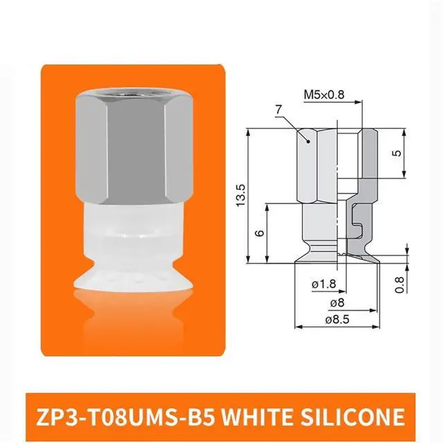 Alt view image 2 of 2 - 1Pcs ZP3-T04/06/08/10/13/16UMS/UMN-A5/B5 Flat Single Layer White Silicone Soft Pneumatic Vacuum Suction Cup(ZP3-T08UMS-B5)