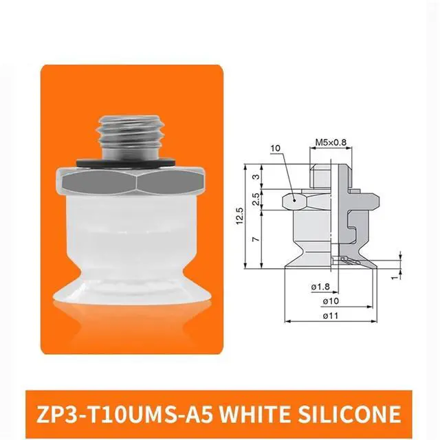 Alt view image 2 of 2 - 1Pcs ZP3-T04/06/08/10/13/16UMS/UMN-A5/B5 Flat Single Layer White Silicone Soft Pneumatic Vacuum Suction Cup(ZP3-T10UMS-A5)