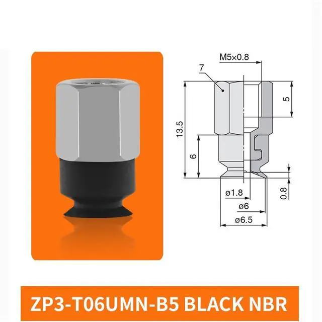 Alt view image 2 of 2 - 1Pcs ZP3-T04/06/08/10/13/16UMS/UMN-A5/B5 Flat Single Layer White Silicone Soft Pneumatic Vacuum Suction Cup(ZP3-T06UMN-B5)