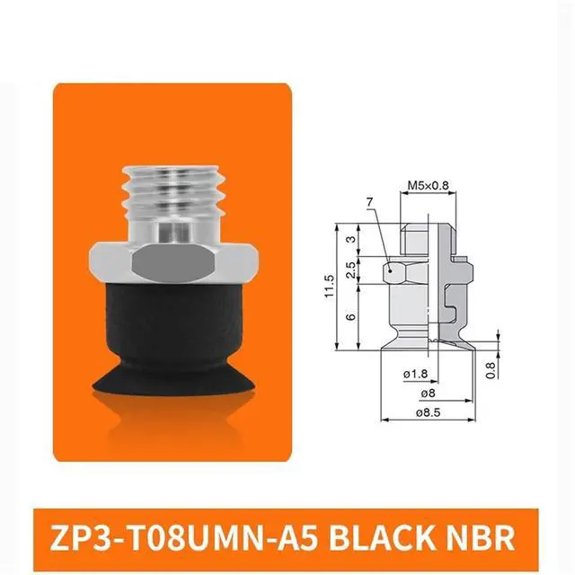 Alt view image 2 of 2 - 1Pcs ZP3-T04/06/08/10/13/16UMS/UMN-A5/B5 Flat Single Layer White Silicone Soft Pneumatic Vacuum Suction Cup(ZP3-T08UMN-A5)