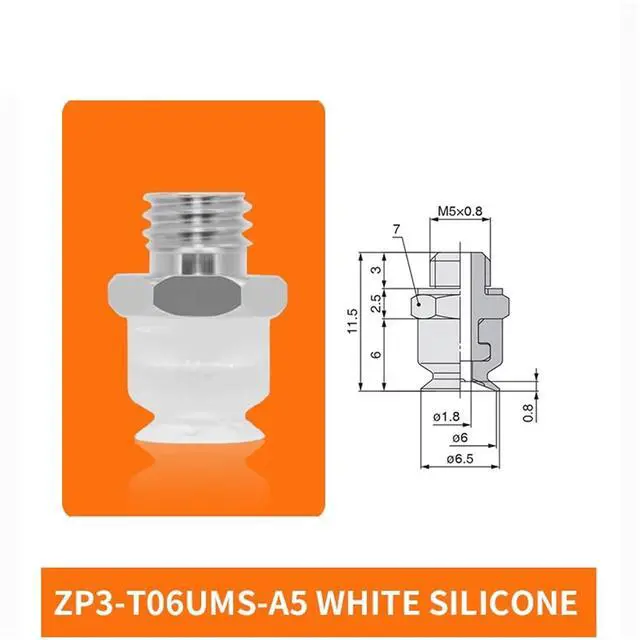 Alt view image 2 of 2 - 1Pcs ZP3-T04/06/08/10/13/16UMS/UMN-A5/B5 Flat Single Layer White Silicone Soft Pneumatic Vacuum Suction Cup(ZP3-T06UMS-A5)