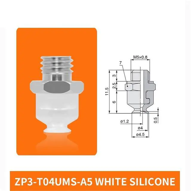 Alt view image 2 of 2 - 1Pcs ZP3-T04/06/08/10/13/16UMS/UMN-A5/B5 Flat Single Layer White Silicone Soft Pneumatic Vacuum Suction Cup(ZP3-T04UMS-A5)