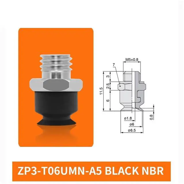 Alt view image 2 of 2 - 1Pcs ZP3-T04/06/08/10/13/16UMS/UMN-A5/B5 Flat Single Layer White Silicone Soft Pneumatic Vacuum Suction Cup(ZP3-T06UMN-A5)