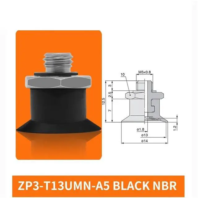 Alt view image 2 of 2 - 1Pcs ZP3-T04/06/08/10/13/16UMS/UMN-A5/B5 Flat Single Layer White Silicone Soft Pneumatic Vacuum Suction Cup(ZP3-T13UMN-A5)