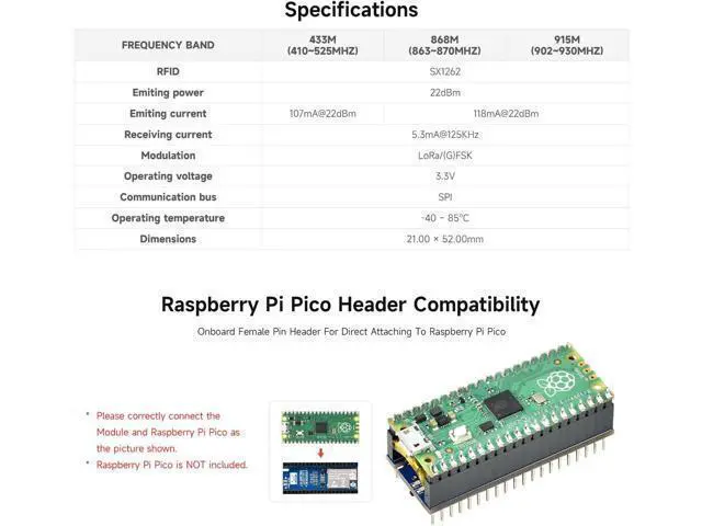 Alt view image 5 of 6 - Waveshare Pico SX1262 LoRa Node Module, Compatible with Raspberry Pi Pico, LoRaWAN Protocol Support, Long Range, Low Power, High Sensitivity Wireless Communication for IoT Projects